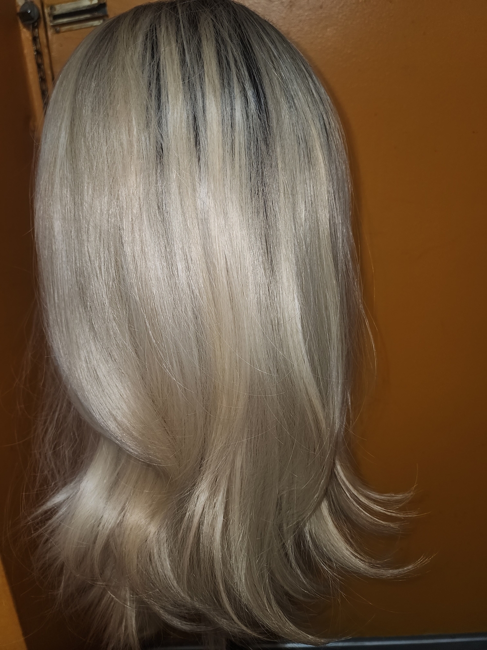 Silky Blonde Synthetic Wig with Dark Root Accents - Women Hair